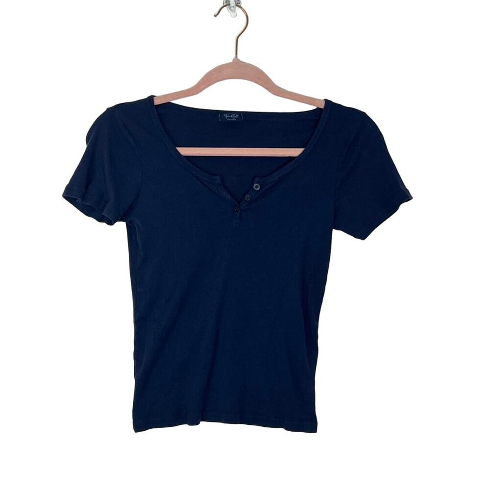 John‎ Gault V-Neck Button Short Sleeve Stretchy Henley Top Tee Shirt Size M